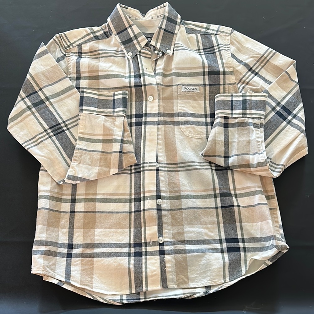 Rockies Tan and Blue Casual Button Down Shirt